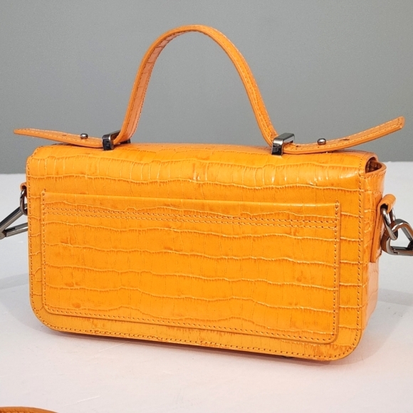 MARCELL VON BERLIN MAXI CROSSBODY BAG ORANGE CROC CROC EMBOSSED GLOSSY LEATHER - Picture 8 of 11